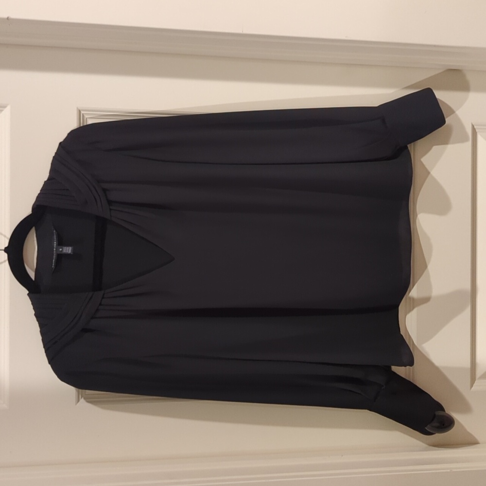 White House Black Market Black Blouse with Gathered Shoulder